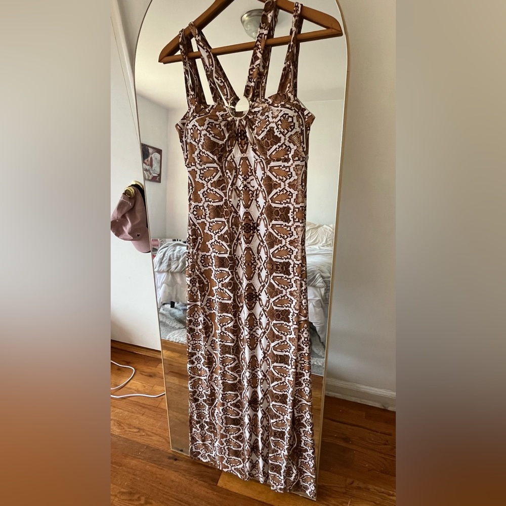 Bisou Bisou Snakeskin Print Maxi Dress with Ring Detail Size 10